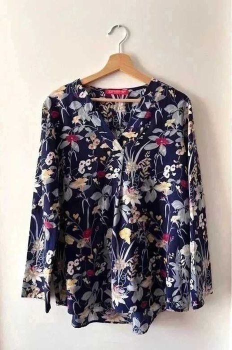 Granatowa żółta bluzka w kwiaty damska z bawełną River Flower L 40