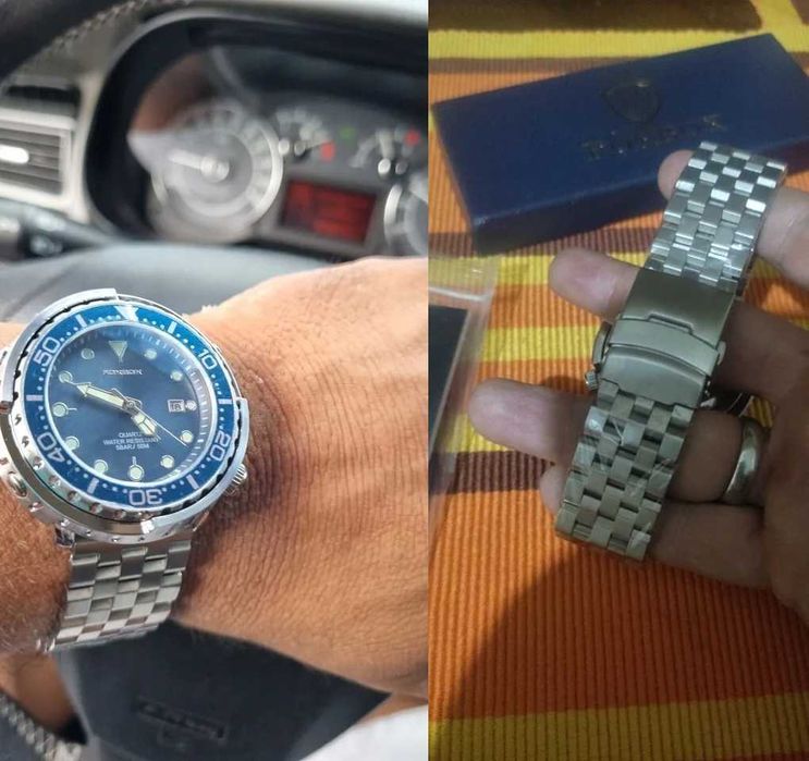 Duży sportowy zegarek 47mm Foxbox tuńczyk niebieski wodoszczelny WR50
