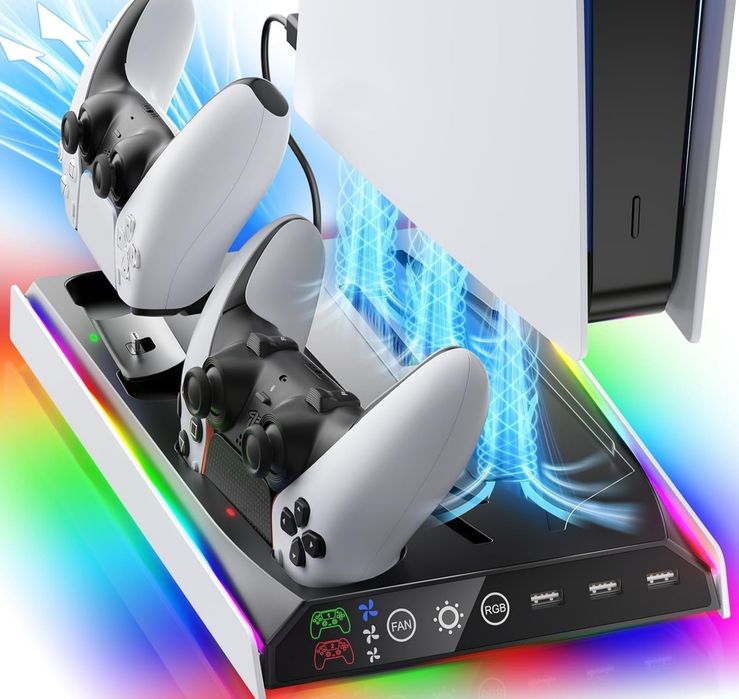 Podstawka pod PS5/Slim/Pro z regulowanym wentylatorem chłodzącym