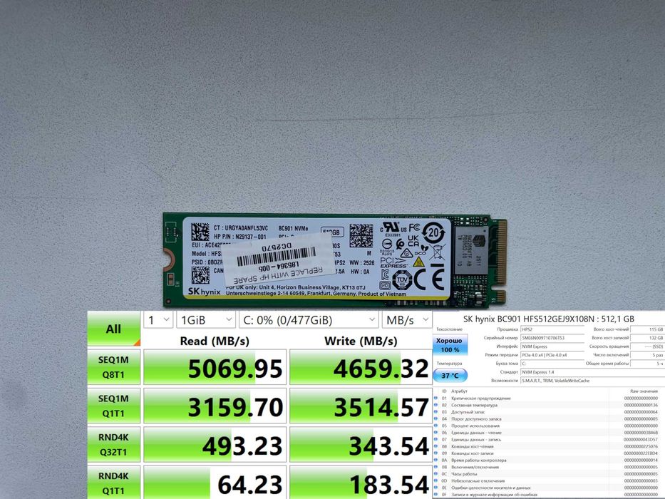New SSD Hynix BC901 512 PCI4 Nvme M2 5100\4700