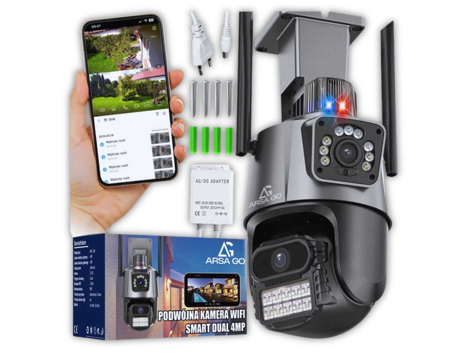 KAMERA Zewnętrzne WiFi Obrotowa Podwójna Detekcja Aplikacja WYPRZEDAŻ