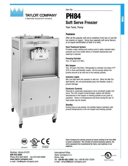 Maszyna do lodów Taylor PH84 - 2 smaki + mix , chłodzona powietrzem