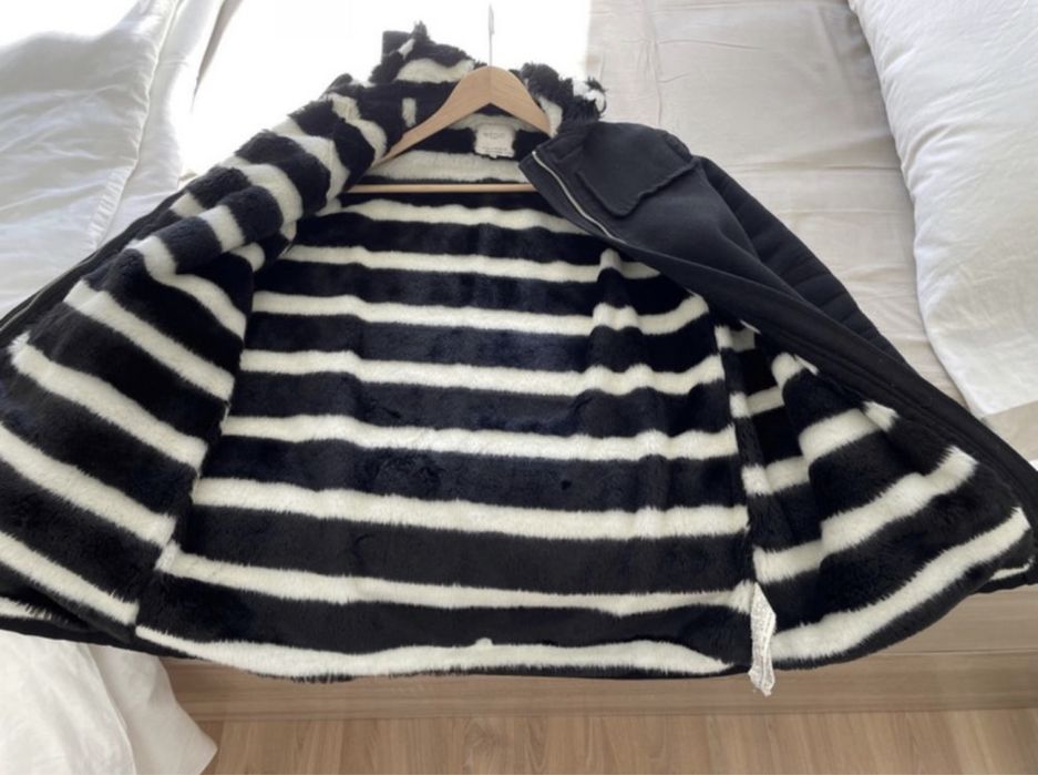 Casaco Sobretudo Zara Preto Zebra senhora M