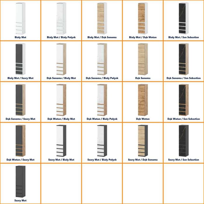 Nowoczesna Szafa Słupek 3 Szuflady 40cm Garderoba Wąska Do Przedpokoju