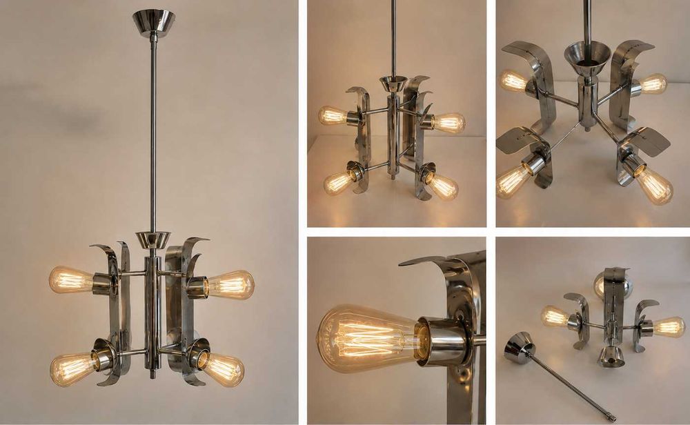 Candeeiro de Teto Vintage Cromado – Globos em Vidro Opalino