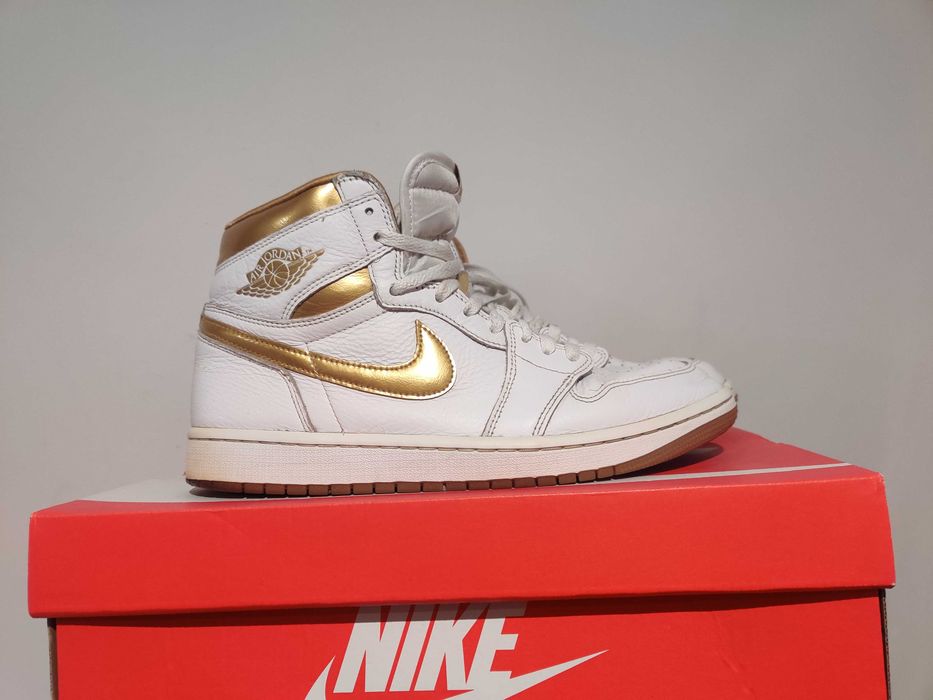 Buty Nike Air Jordan 1 retro high og white and gold męskie 42,5 27,5cm oryginalne okazja białe zlote
