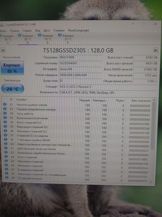 Transcend ssd 128Гб 90%