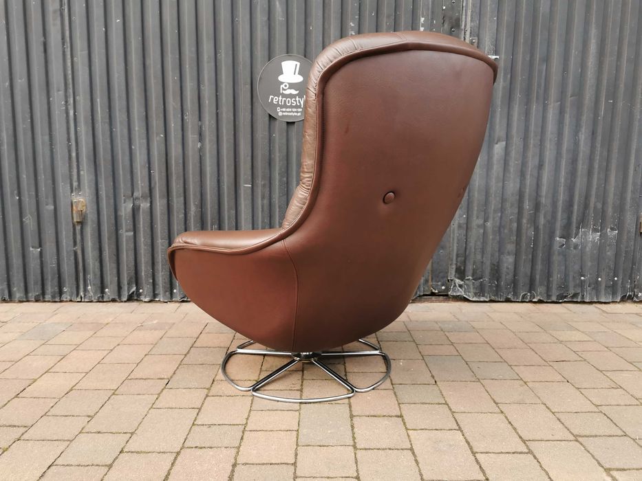 Fotel obrotowy "PEEM", SKÓRA NATURALNA, Finlandia '70 Design, RETRO