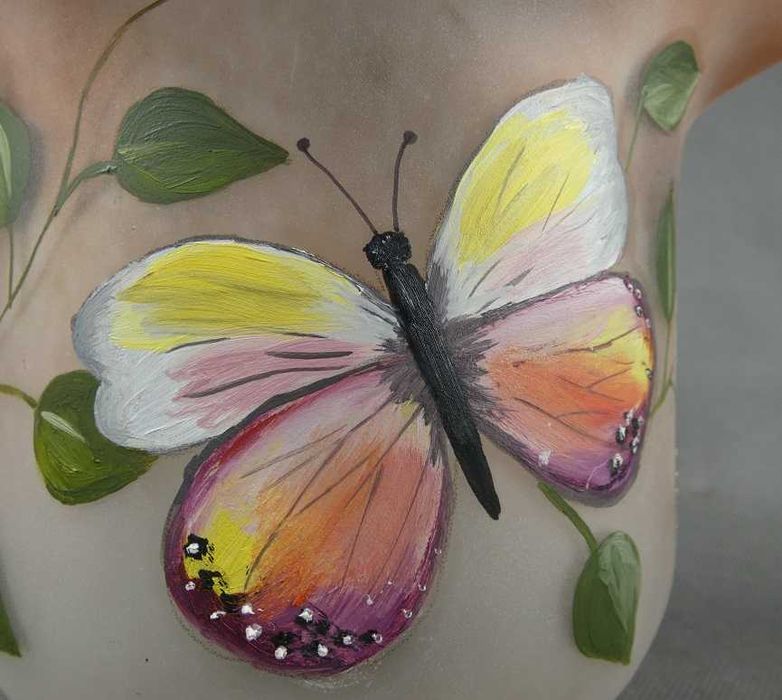 TULIPAN klosz LAMPA NAFTOWA malowany motyl liść 8,6 cm