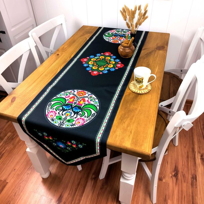 Folkowy Bieżnik na Stół 190x47 cm – Polski Produkt, Laserowy Nadruk