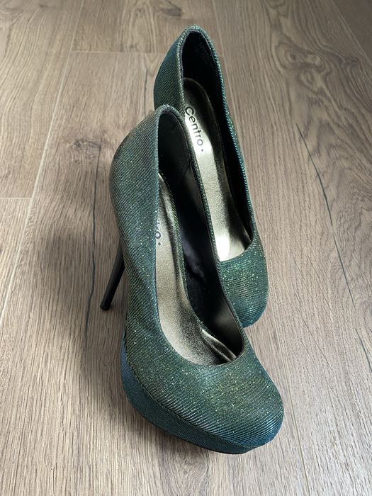 Nowe szpilki z platformą, cameleon, świecące metaliczne, karnawał