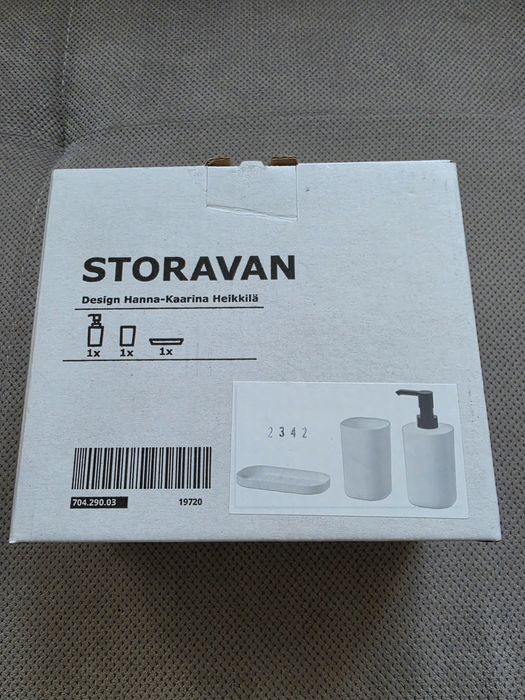 Ikea STORAVAN Komplet łazienkowy, 3 szt., biały, pojemnik/dozownik na mydło, kubek na szczoteczkę do zębów i pastę oraz podkładka na mydło