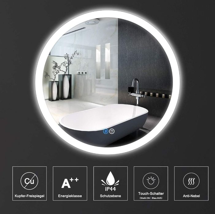 Habison Okrągłe lustro ścienne LED, 70cm