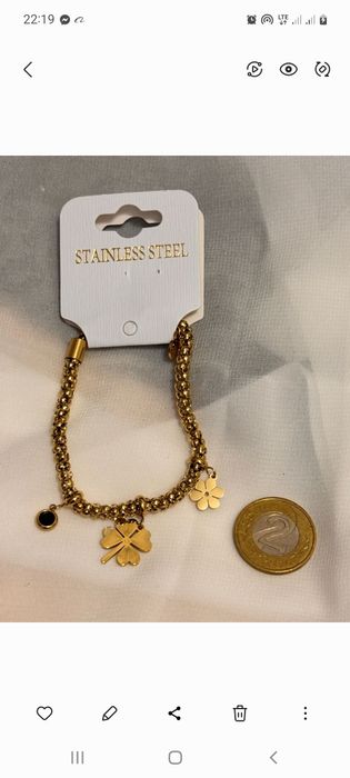 Złota bransoletka koniczynka stal chirurgiczna nierdzewna