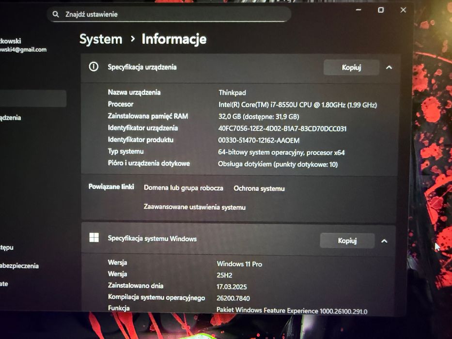 Lenovo ThinkPad T480 | i7-8550U | 32GB | 2x512GB | Dotyk | Win11 Pro