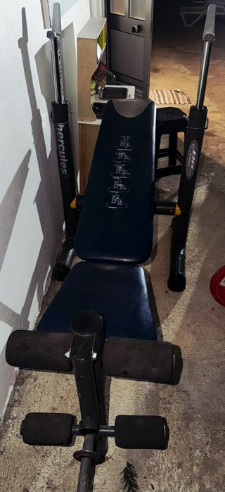 Pack Musculação: Banco BH Hercules + Barra com Discos + Kit Halteres 20kg