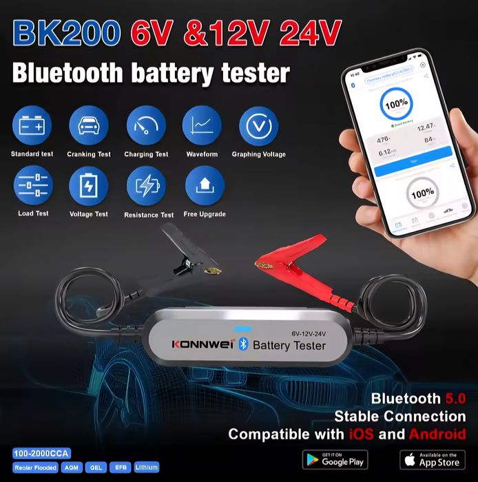 Тестер автомобильного аккумулятора KONNWEI BK200 6V 12V 24V