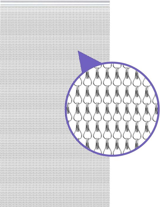 Aluminiowa zasłona łańcuchowa 90x200 cm na muchy, srebrna