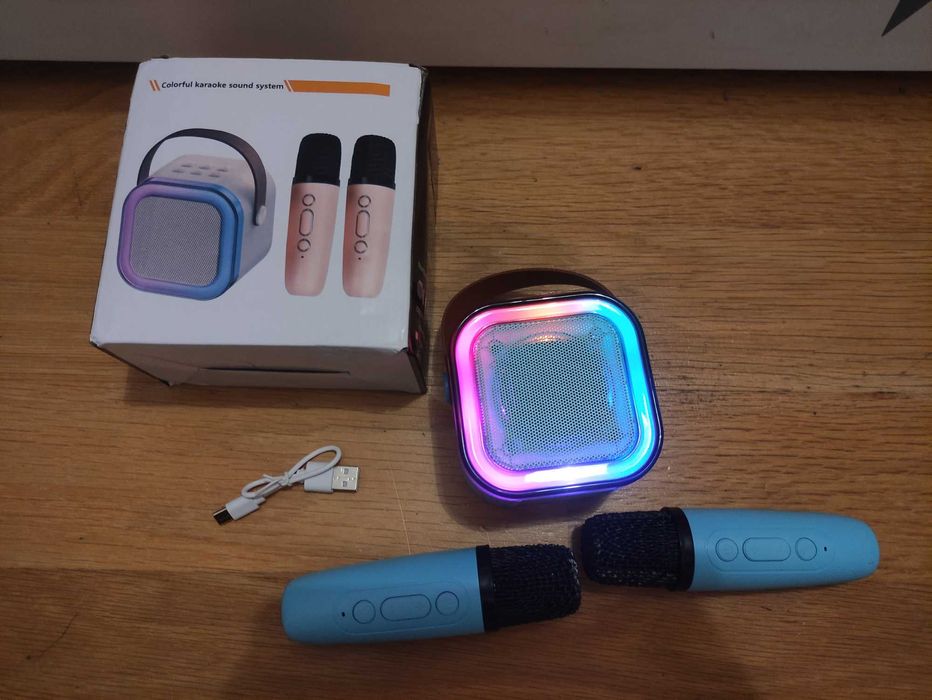 Zestaw Do Karaoke Głośnik RGB 2x mikrofon niebieski