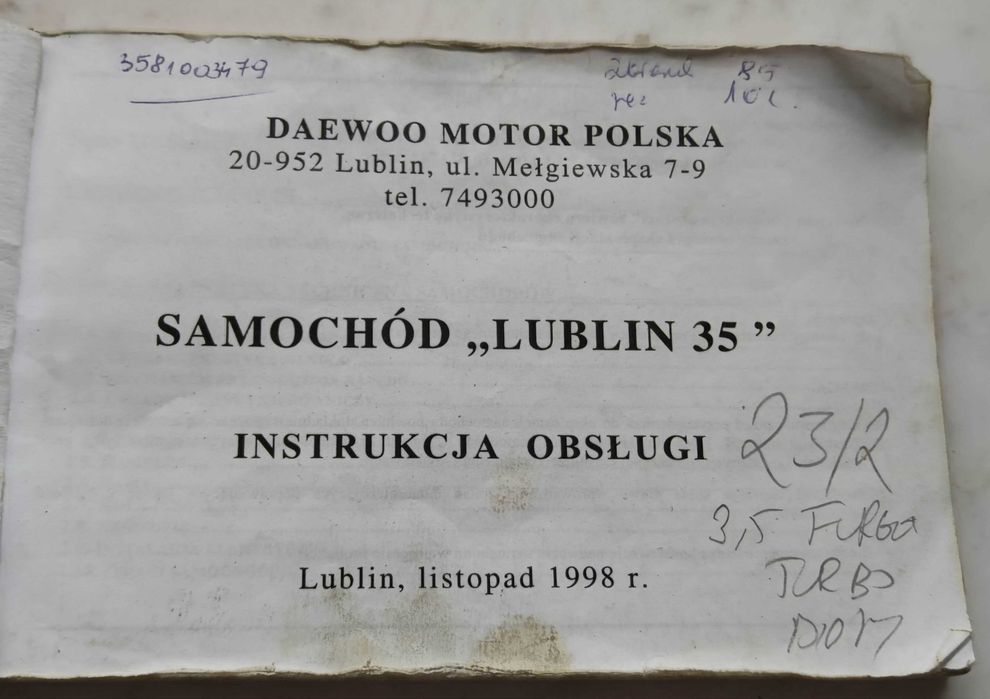 Instrukcja obsługi  samochodu Lublin 35