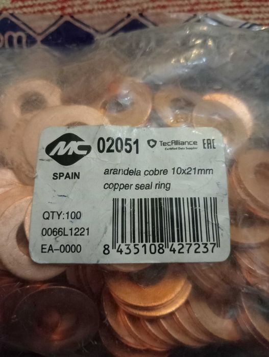 Anilhas de cobre 10x21mm