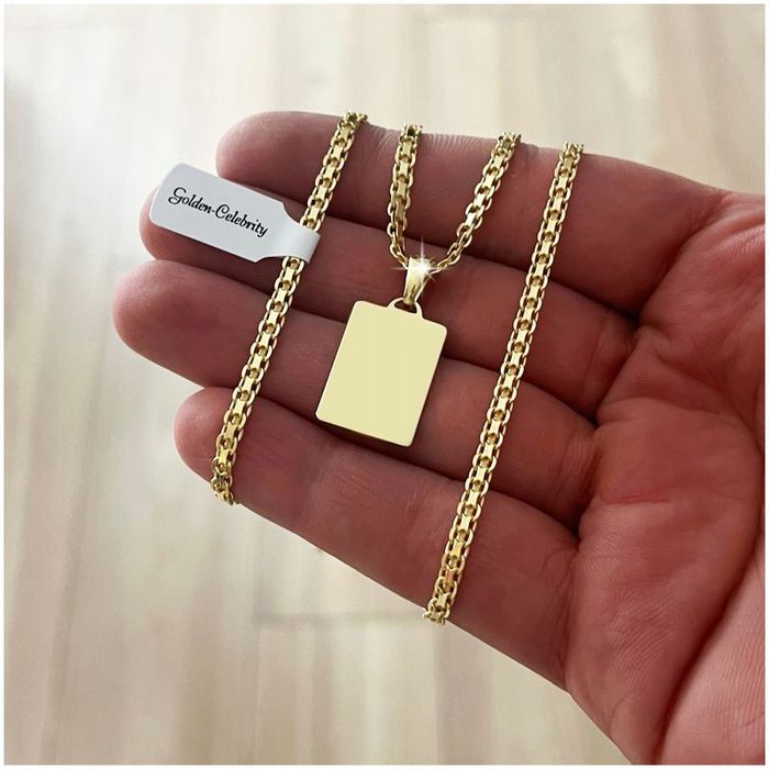 Złoty Łańcuszek Bismark Nieśmiertelnik Z Grawerem 925/585 Prezent 55cm