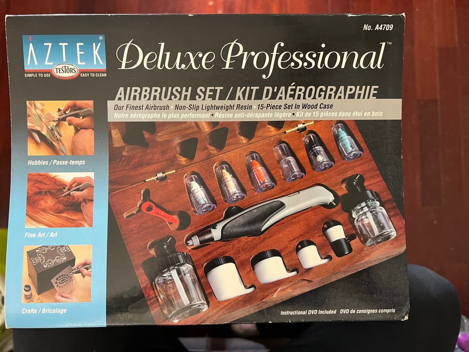 AZTEK A470 DOUBLE ACTION AIRBRUSH SET MIT DVD IN HOLZKISTE