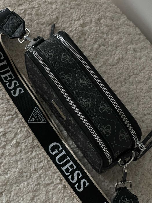 Женская сумка Guess кросс боди через плечо Гесс серый чорный