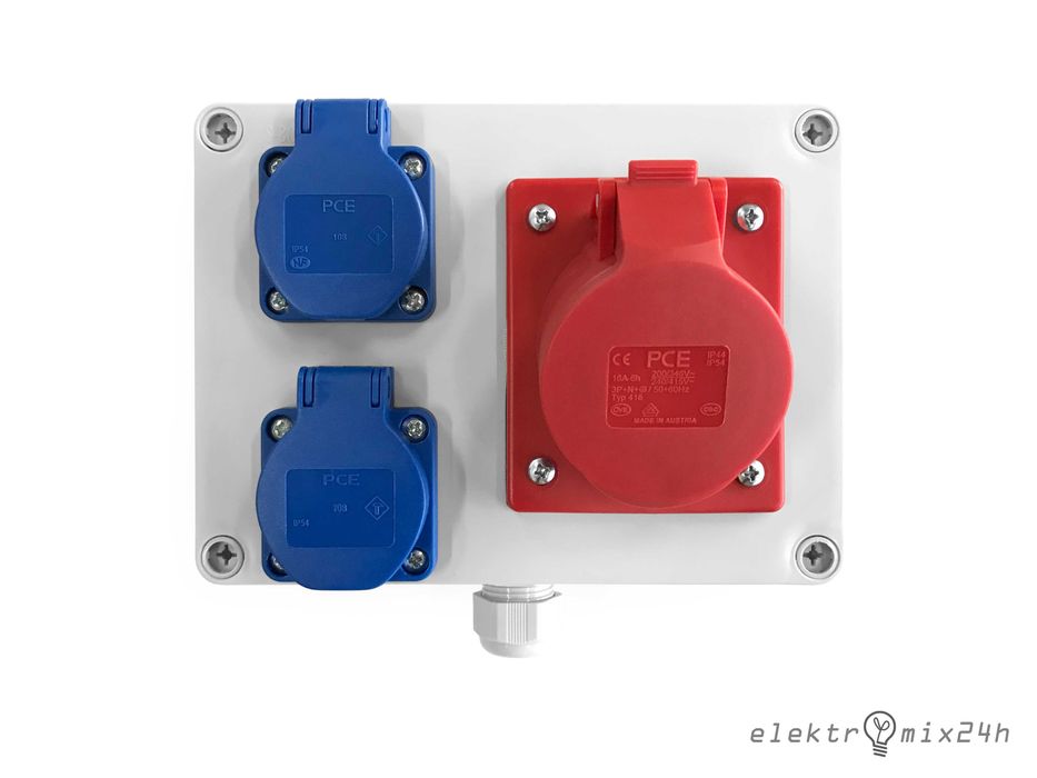 Rozdzielnica elektryczna skrzynka, gniazda 1x16A 400V 5P | 2x16A 230V