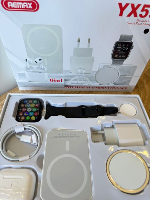 Smartwatch Kit 6 em 1 — Relógio Inteligente com Fones, Power Bank Magnético e Carregador