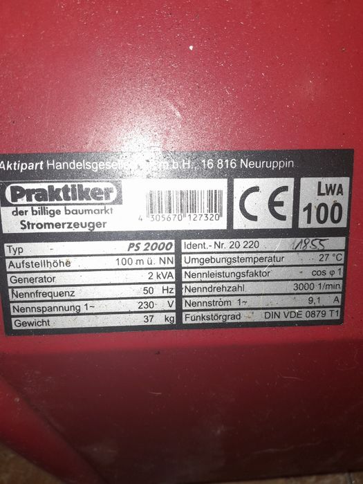 Продам бензиновый генератор Praktiker PS 2000.