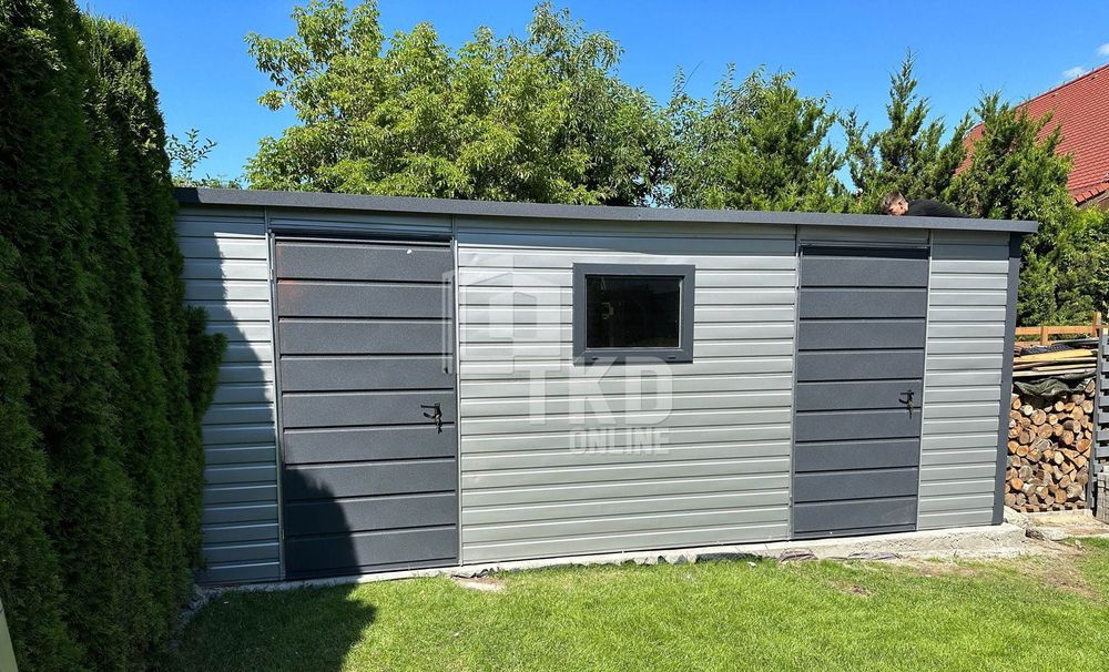 Schowek Domek 6M X 2M Drzwi 2X Okno Srebrny Antracyt Tkd132 6X2