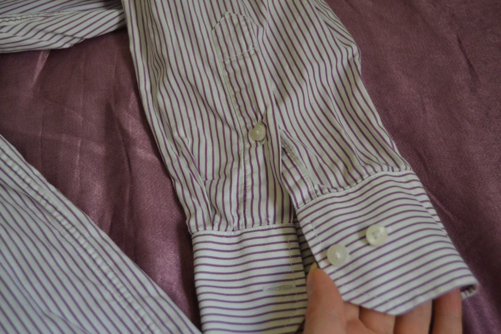 Koszula męska z długim rękawem Reserved 44 biała fioletowe prążki
