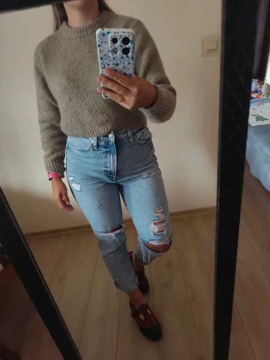 sweter brązowy do pasa zara S bez wad jak nowy