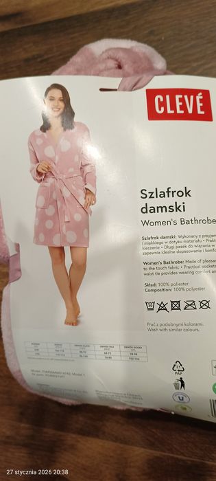 Nowy szlafrok damski L/XL różowy w grochy