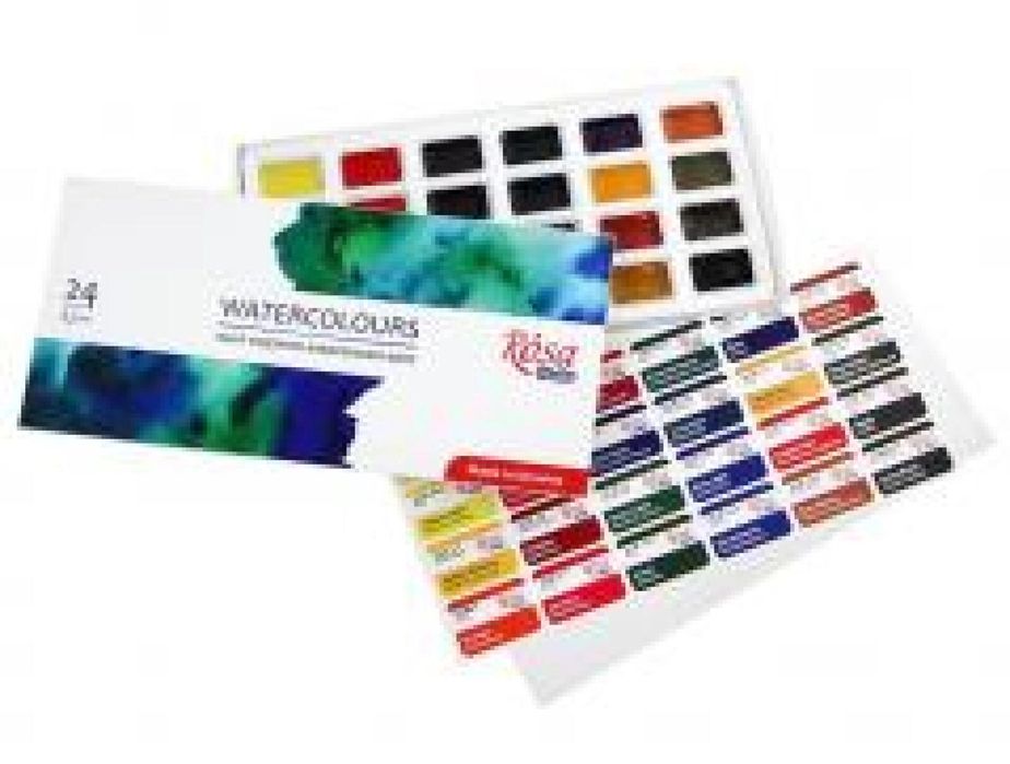 Farby akwarelowe w kostkach 2,5ml 24 kolorów Rosa pudełko,110x232 mm