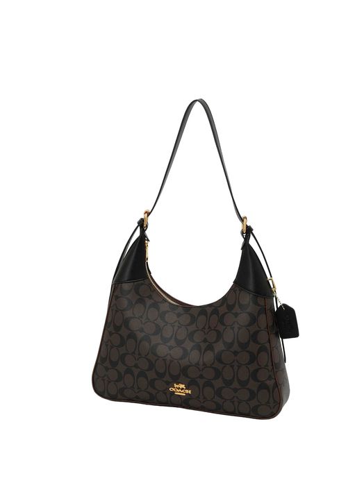 Жіноча сумка COACH Signature Canvas / Сумка Коач / жіноча коричнева сумка-хобо Коуч