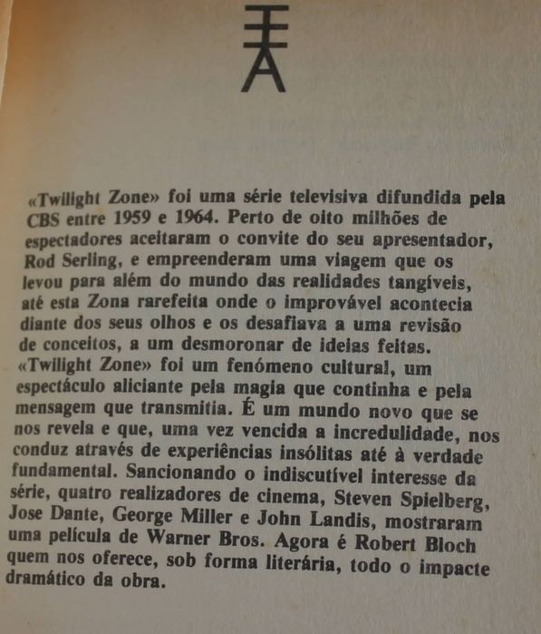 Livro "No Limiar da Realidade (Twilight Zone)" - Robert Bloch