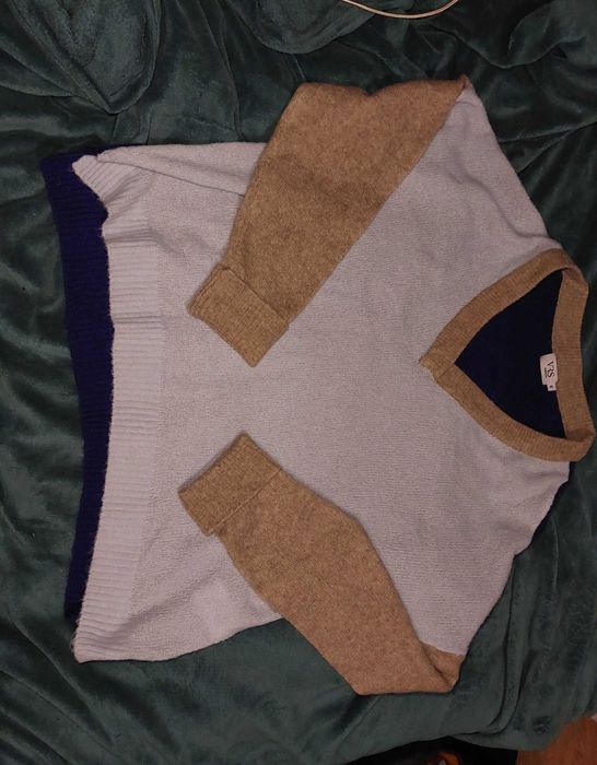 Świetny lekki, cienki, sweterek w patchworkowy wzór, kolorowy, wiosna