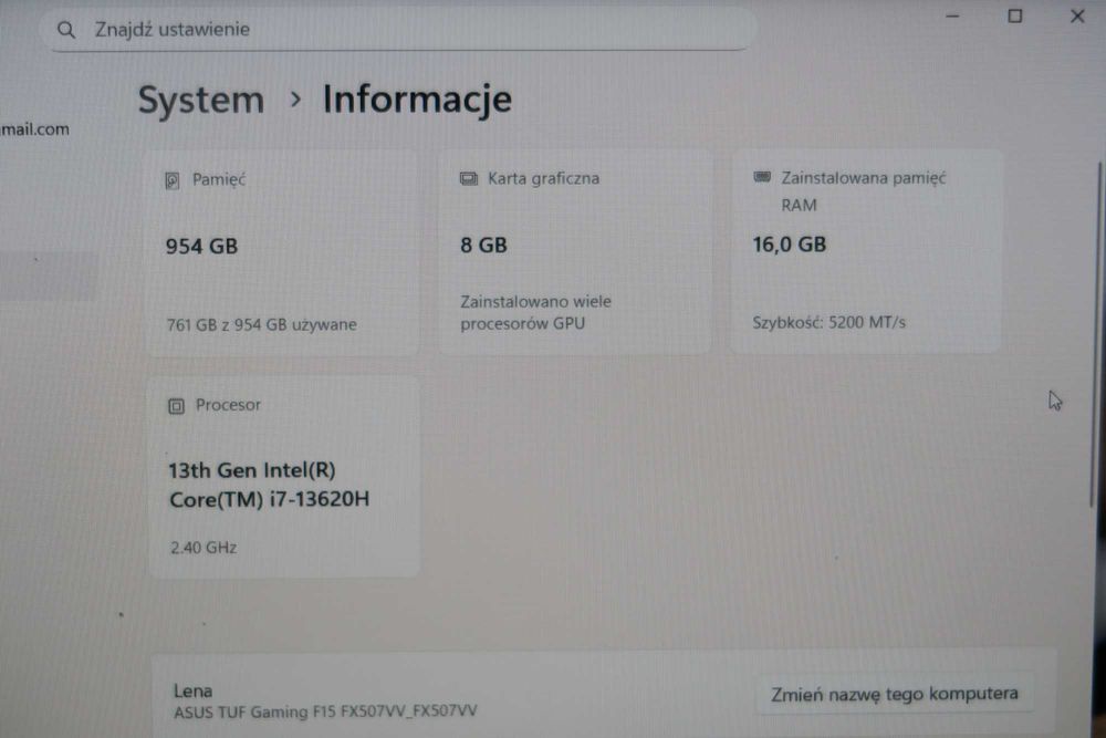 Laptop ASUS Tuf F15 FX507 win11, 16gbram, pamięć 1tb rtx4060 gwarancja