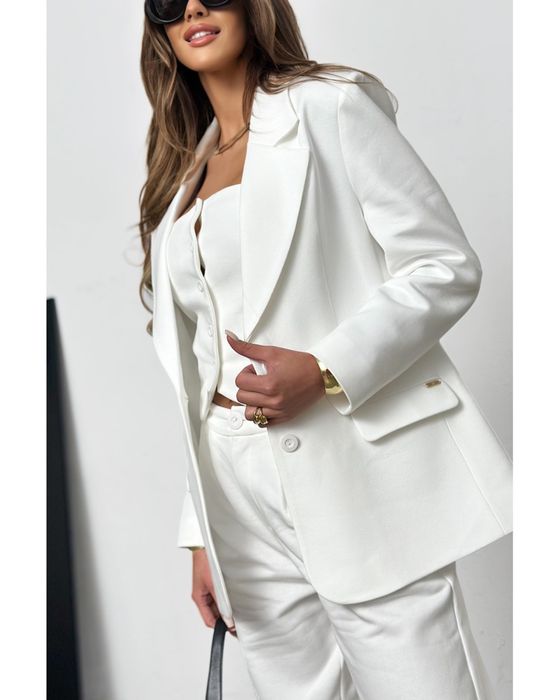 Marynarka damska ze spodniami-  biała- BG Daylight Made in Poland