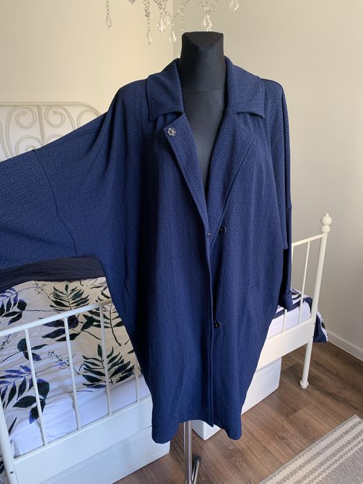 Promod granatowa długa marynarka żakiet oversize płaszcz jesienny XL