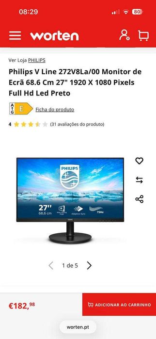Monitor Philips com cabo USB-C