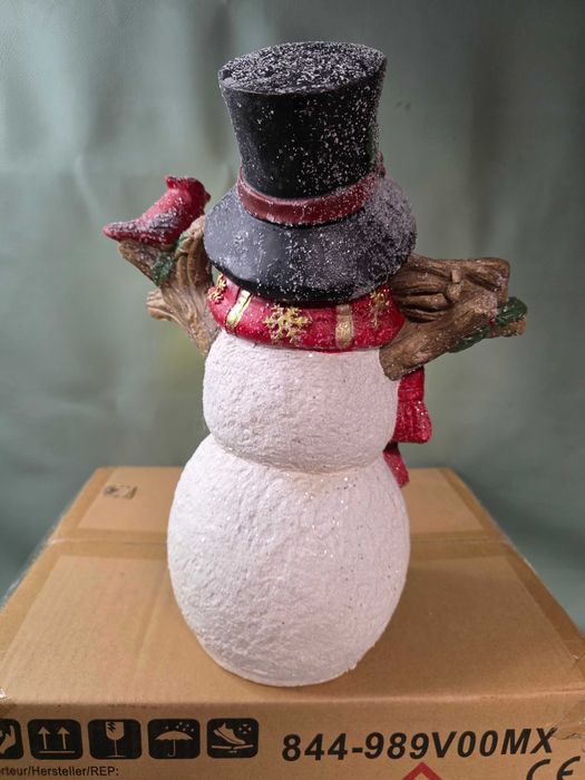 Figurka świąteczna 38 cm bałwanek z ptaszkami LED dekoracja