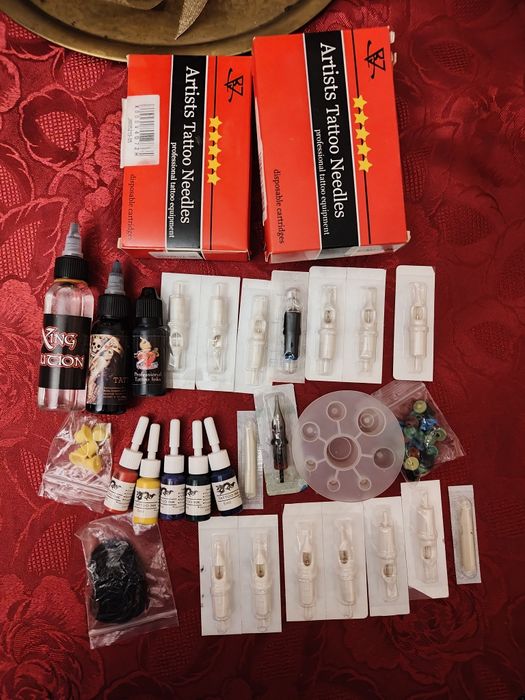 Zestaw do nauki tworzenia tatuazy tusze wkłady gumki paletka