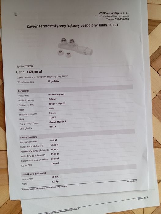 Zawór termostatyczny kątowy zespolony tully 4 sztuk