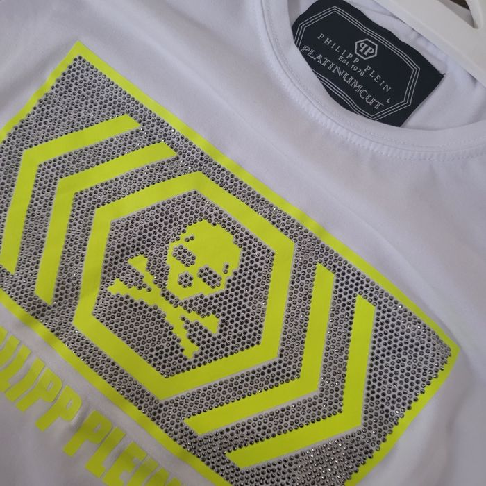 T shirt koszulka philip plein oryginalna L biała neonowa czaszka