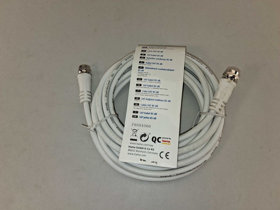 N053 Kabel Antenowy SAT Hama 3m Wtyk F 85 dB Classic Line Biały