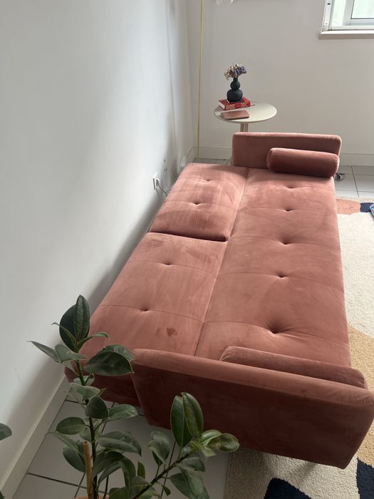 Sofa cama rosa veludo