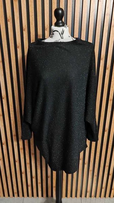 Czarny sweterek ze srebrną nitką oversize nietoperz Jean Pascale M 38